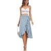 imageLYANER Womens Boho Floral Print Wrap Front Self Tie Knot Ruffle Hem Split Midi SkirtBlue a