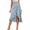 imageLYANER Womens Boho Floral Print Wrap Front Self Tie Knot Ruffle Hem Split Midi SkirtBlue a