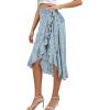 imageLYANER Womens Boho Floral Print Wrap Front Self Tie Knot Ruffle Hem Split Midi SkirtBlue a