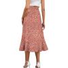 imageLYANER Womens Boho Floral Print Wrap Front Self Tie Knot Ruffle Hem Split Midi SkirtBrickwhite