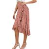 imageLYANER Womens Boho Floral Print Wrap Front Self Tie Knot Ruffle Hem Split Midi SkirtBrickwhite