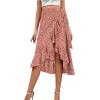 imageLYANER Womens Boho Floral Print Wrap Front Self Tie Knot Ruffle Hem Split Midi SkirtBrickwhite