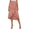 imageLYANER Womens Boho Floral Print Wrap Front Self Tie Knot Ruffle Hem Split Midi SkirtBrickwhite