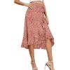imageLYANER Womens Boho Floral Print Wrap Front Self Tie Knot Ruffle Hem Split Midi SkirtBrickwhite