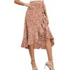 imageLYANER Womens Boho Floral Print Wrap Front Self Tie Knot Ruffle Hem Split Midi SkirtDusty Pink