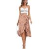 imageLYANER Womens Boho Floral Print Wrap Front Self Tie Knot Ruffle Hem Split Midi SkirtDusty Pink