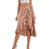 imageLYANER Womens Boho Floral Print Wrap Front Self Tie Knot Ruffle Hem Split Midi SkirtDusty Pink