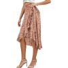 imageLYANER Womens Boho Floral Print Wrap Front Self Tie Knot Ruffle Hem Split Midi SkirtDusty Pink