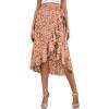 imageLYANER Womens Boho Floral Print Wrap Front Self Tie Knot Ruffle Hem Split Midi SkirtDusty Pink