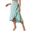 imageLYANER Womens Boho Floral Print Wrap Front Self Tie Knot Ruffle Hem Split Midi SkirtGreen  White
