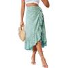 imageLYANER Womens Boho Floral Print Wrap Front Self Tie Knot Ruffle Hem Split Midi SkirtGreen  White