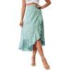 imageLYANER Womens Boho Floral Print Wrap Front Self Tie Knot Ruffle Hem Split Midi SkirtGreen  White