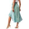 imageLYANER Womens Boho Floral Print Wrap Front Self Tie Knot Ruffle Hem Split Midi SkirtGreen  White