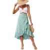 imageLYANER Womens Boho Floral Print Wrap Front Self Tie Knot Ruffle Hem Split Midi SkirtGreen  White