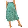 imageLYANER Womens Boho Floral Print Wrap Front Self Tie Knot Ruffle Hem Split Midi SkirtGreen