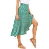imageLYANER Womens Boho Floral Print Wrap Front Self Tie Knot Ruffle Hem Split Midi SkirtGreen
