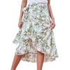 imageLYANER Womens Boho Floral Print Wrap Front Self Tie Knot Ruffle Hem Split Midi SkirtGreen Leaves