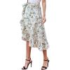 imageLYANER Womens Boho Floral Print Wrap Front Self Tie Knot Ruffle Hem Split Midi SkirtGreen Leaves