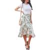 imageLYANER Womens Boho Floral Print Wrap Front Self Tie Knot Ruffle Hem Split Midi SkirtGreen Leaves