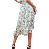 imageLYANER Womens Boho Floral Print Wrap Front Self Tie Knot Ruffle Hem Split Midi SkirtGreen Leaves