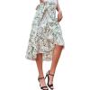 imageLYANER Womens Boho Floral Print Wrap Front Self Tie Knot Ruffle Hem Split Midi SkirtGreen Leaves