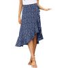imageLYANER Womens Boho Floral Print Wrap Front Self Tie Knot Ruffle Hem Split Midi SkirtNavy