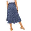 imageLYANER Womens Boho Floral Print Wrap Front Self Tie Knot Ruffle Hem Split Midi SkirtNavy