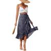 imageLYANER Womens Boho Floral Print Wrap Front Self Tie Knot Ruffle Hem Split Midi SkirtNavywhite