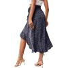 imageLYANER Womens Boho Floral Print Wrap Front Self Tie Knot Ruffle Hem Split Midi SkirtNavywhite