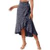 imageLYANER Womens Boho Floral Print Wrap Front Self Tie Knot Ruffle Hem Split Midi SkirtNavywhite