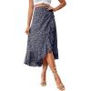 imageLYANER Womens Boho Floral Print Wrap Front Self Tie Knot Ruffle Hem Split Midi SkirtNavywhite