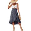 imageLYANER Womens Boho Floral Print Wrap Front Self Tie Knot Ruffle Hem Split Midi SkirtNavywhite