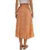 imageLYANER Womens Boho Floral Print Wrap Front Self Tie Knot Ruffle Hem Split Midi SkirtOrange