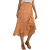 imageLYANER Womens Boho Floral Print Wrap Front Self Tie Knot Ruffle Hem Split Midi SkirtOrange