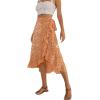 imageLYANER Womens Boho Floral Print Wrap Front Self Tie Knot Ruffle Hem Split Midi SkirtOrange