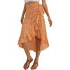 imageLYANER Womens Boho Floral Print Wrap Front Self Tie Knot Ruffle Hem Split Midi SkirtOrange
