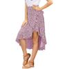 imageLYANER Womens Boho Floral Print Wrap Front Self Tie Knot Ruffle Hem Split Midi SkirtPink