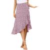 imageLYANER Womens Boho Floral Print Wrap Front Self Tie Knot Ruffle Hem Split Midi SkirtPink