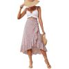 imageLYANER Womens Boho Floral Print Wrap Front Self Tie Knot Ruffle Hem Split Midi SkirtPinkwhite