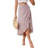 imageLYANER Womens Boho Floral Print Wrap Front Self Tie Knot Ruffle Hem Split Midi SkirtPinkwhite