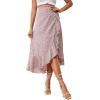 imageLYANER Womens Boho Floral Print Wrap Front Self Tie Knot Ruffle Hem Split Midi SkirtPinkwhite