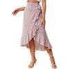imageLYANER Womens Boho Floral Print Wrap Front Self Tie Knot Ruffle Hem Split Midi SkirtPinkwhite