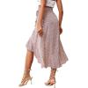 imageLYANER Womens Boho Floral Print Wrap Front Self Tie Knot Ruffle Hem Split Midi SkirtPinkwhite