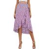 imageLYANER Womens Boho Floral Print Wrap Front Self Tie Knot Ruffle Hem Split Midi SkirtPurple Flower