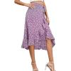 imageLYANER Womens Boho Floral Print Wrap Front Self Tie Knot Ruffle Hem Split Midi SkirtPurple Flower