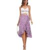 imageLYANER Womens Boho Floral Print Wrap Front Self Tie Knot Ruffle Hem Split Midi SkirtPurple Flower