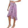 imageLYANER Womens Boho Floral Print Wrap Front Self Tie Knot Ruffle Hem Split Midi SkirtPurple Flower