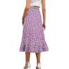 imageLYANER Womens Boho Floral Print Wrap Front Self Tie Knot Ruffle Hem Split Midi SkirtPurple Flower