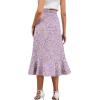 imageLYANER Womens Boho Floral Print Wrap Front Self Tie Knot Ruffle Hem Split Midi SkirtPurple a