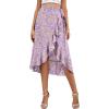 imageLYANER Womens Boho Floral Print Wrap Front Self Tie Knot Ruffle Hem Split Midi SkirtPurple a